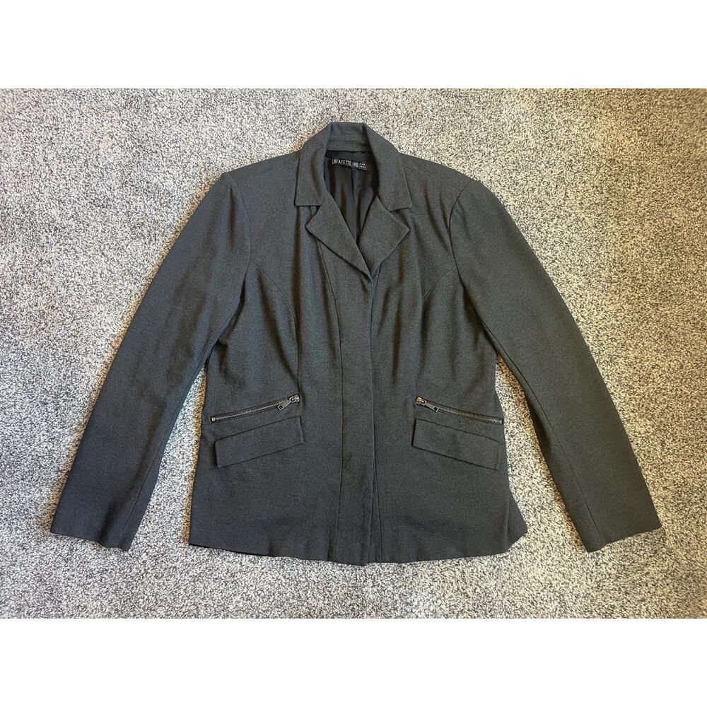 Lafayette 148 New York Charcoal Lined Blazer Hidden Buttons Stretch Approx Sz 12